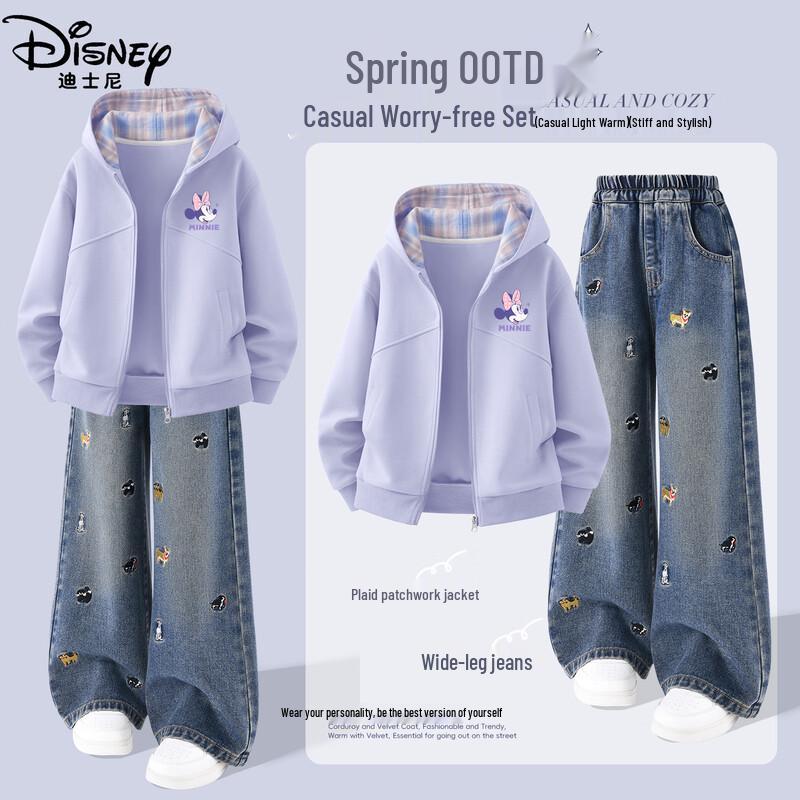 Disney Girls' Hooded Denim Wide-Leg Set