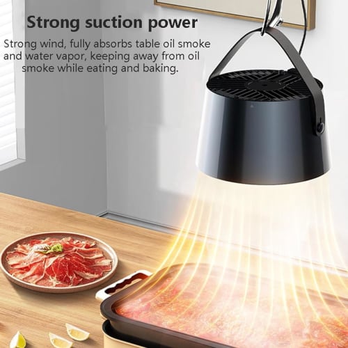 Portable Tabletop Range Hood with 3-Speed ??Exhaust Fan, Powerful Suction, Low Noise, Mini Cooker Hood for Kitchen, Home, BBQ, and Hot Pot Use, White