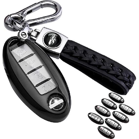 For Nissan Key Fob Cover Soft TPU 360 Degree Protection Key Case With Leather Keychain For Nissan Altima Maxima Murano Rogue Sentra 370Z Pathfinder