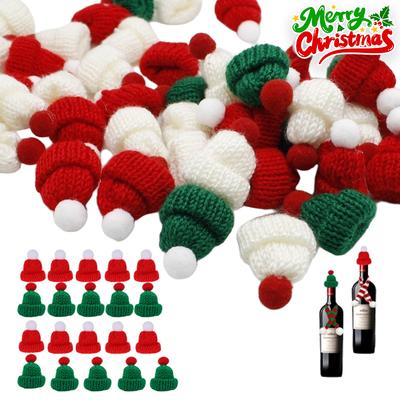 Decoração de Natal Fofa DIY Mini Chapéu de Natal de Tricô Fio Pelúcia Touca de Dedo Mini Chapéu de Papai Noel Vermelho Decoração de Casa