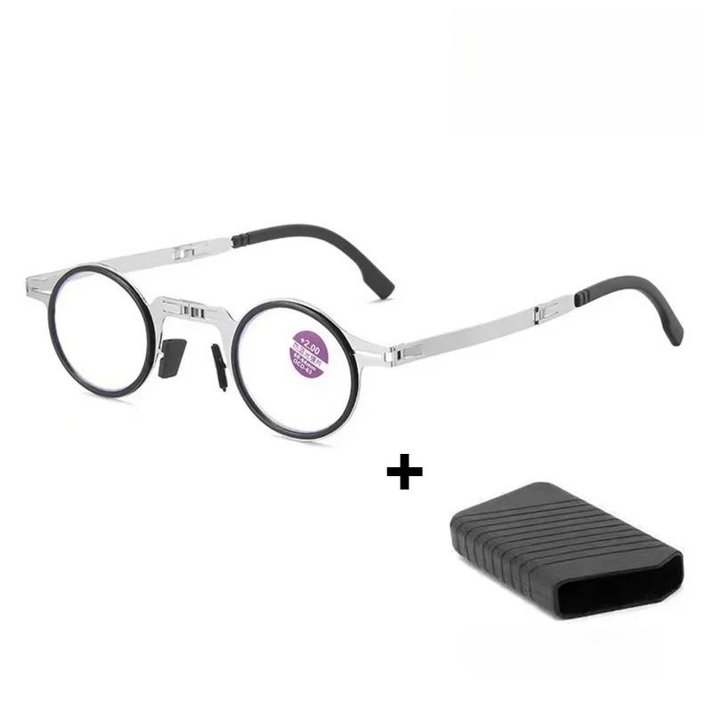 

Portable Folding Reading Glasses with Case Anti Blue Light Blocking Metal Elder Foldable Eyeglasses Presbyopia for Man and Woman 1.0