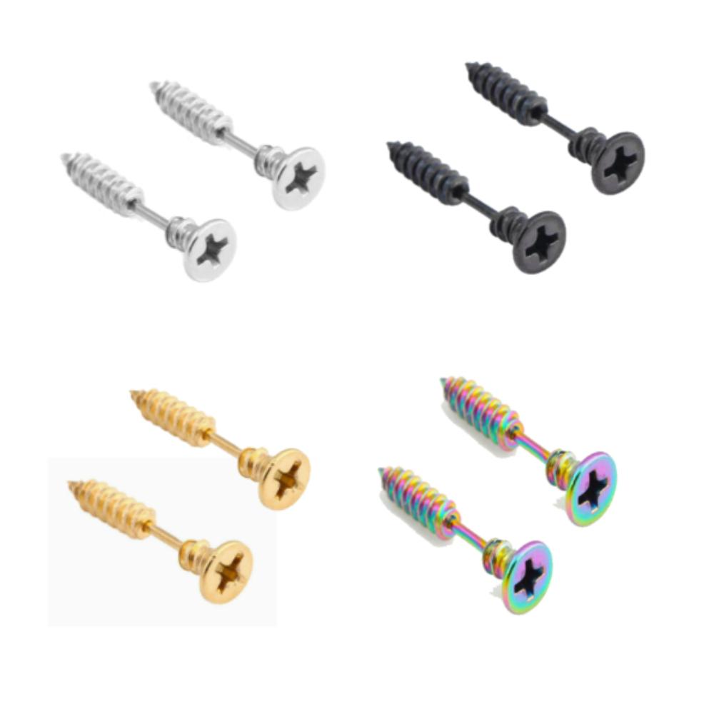 Stainless Steel Unisex Stud Earrings Punk Gothic Hip Hop Style Phillips Screw Pin Hoop Drop Dangle Earring Set
