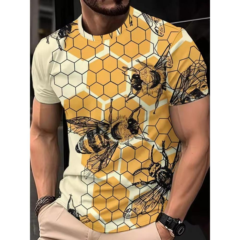Men's Fashion Casual T-shirt -100% Polyester Fiber, Round Neck Short Sleeve, Machine Washable, Comfortable for All Seasons