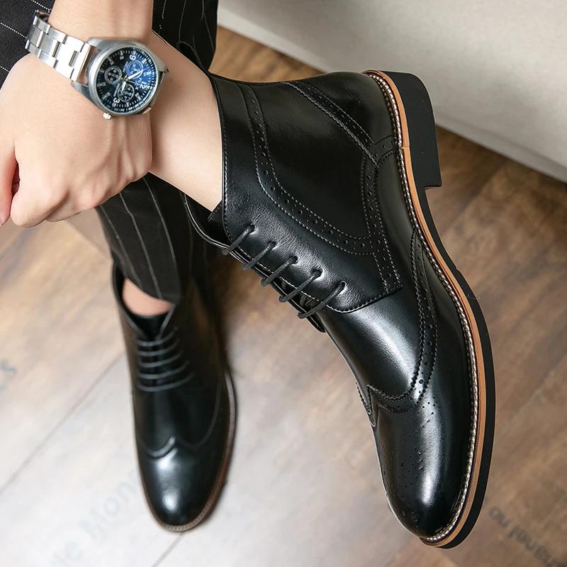 British Style Mens Brogue High Toe Shoes Vintage Leather Chelsea Boots Lace Up Autumn Winter Work Shoes Ankle Boots Men