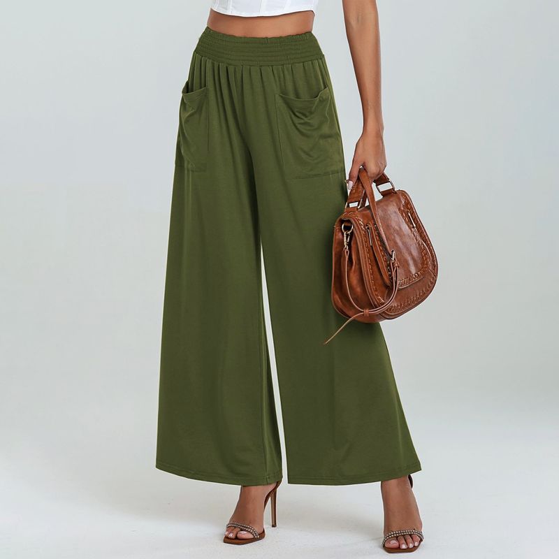 Elastic Waist, Large Pocket, Wide Leg Pants Elastic Waist with Pocket Loose Pants