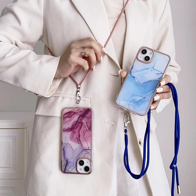 Crossbody Lanyard Cord Phone Case For Samsung Galaxy A16 A05S A13 A14 A15 A23 A24 A25 A32 A33 A34 A35 A54 A55 A73 Strap Cover