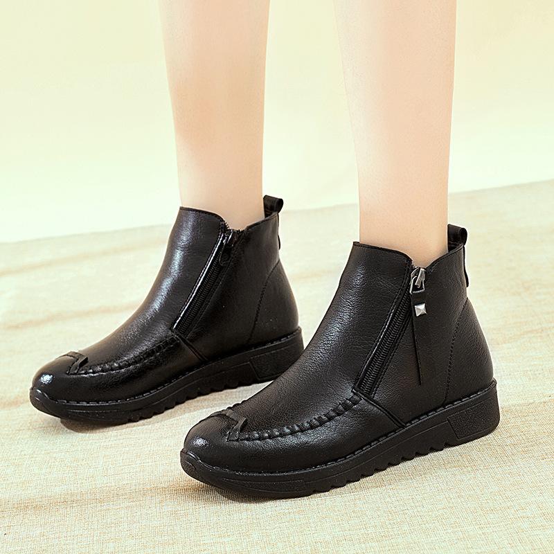 Modne zimowe botki ze skóry naturalnej Ręcznie robione Damskie buty na platformie Wygodne codzienne mokasyny Botki z zamkiem z boku Damskie buty