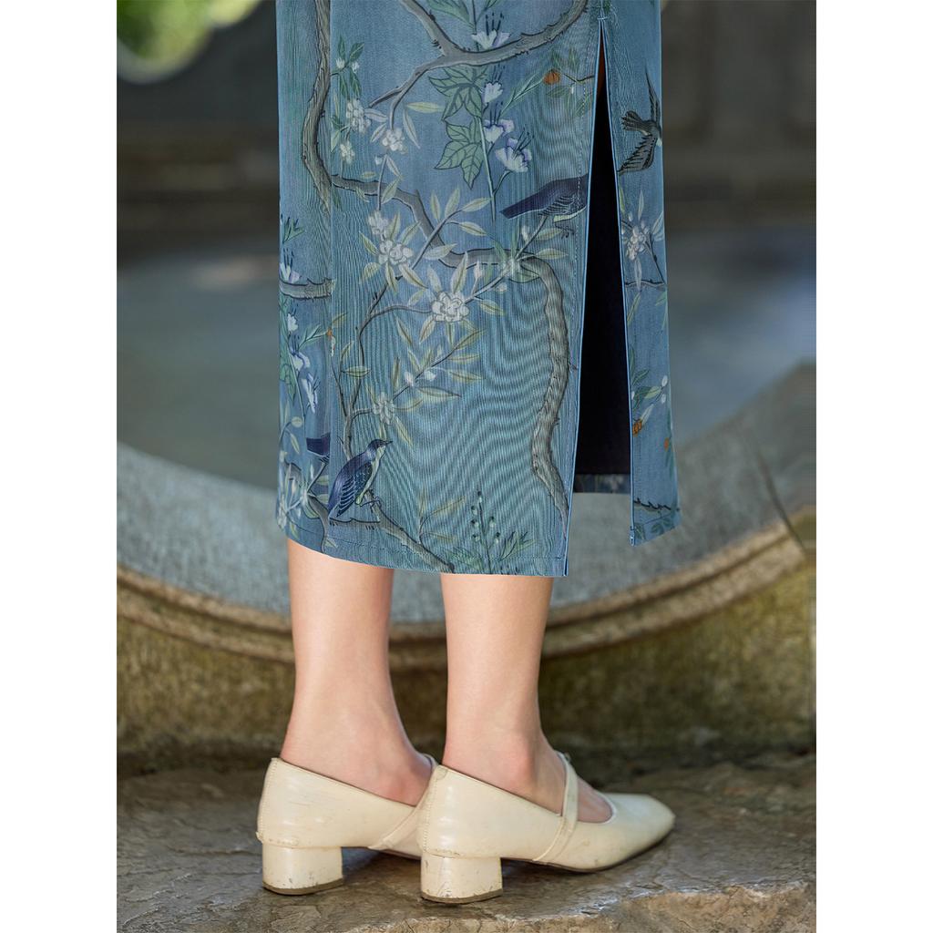 New Chinese style retro summer daily slim temperament cheongsam blue young