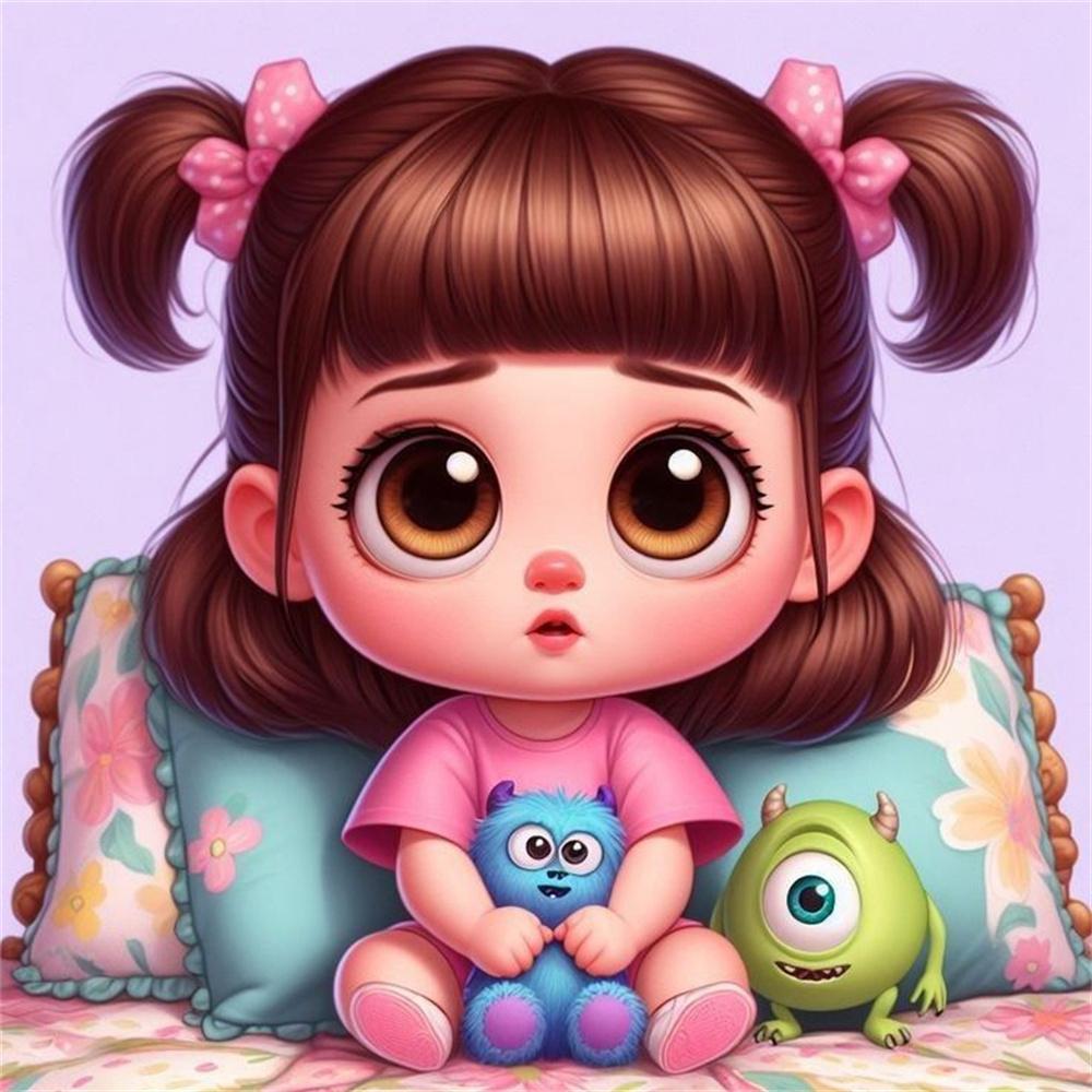 2026 Nowy Disney Potwory i Spółka Urocza Dziewczynka Haft Diamentowy Kreskówka Okrągły Obraz Diamentowy Mozaika Puzzle Dżety Dekoracja Domu