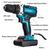 28N.m Rechargable Electric Hammer Drill Max Torque LED Light Screwdriver 1/2 Battery 1 Charger 48V 1500W