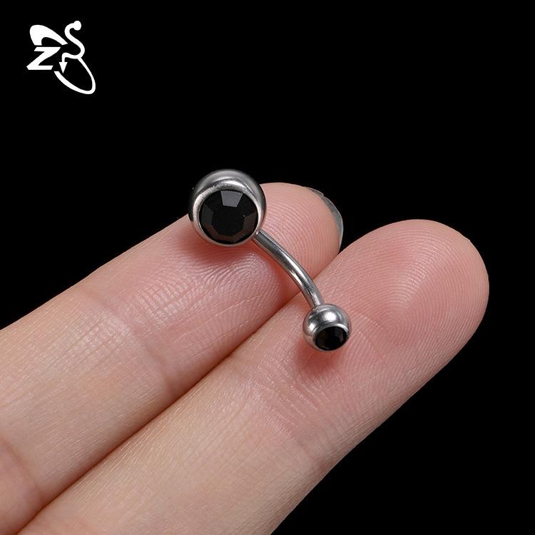 Cross-Border Titanium Steel Zircon Belly Button Ring Set with Double-Headed Design