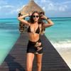 3 Piece Bandage Bikini Swimsuit With Beach Skirt 3D Flower Swimwear Swimsuits Bathing Suits Sarongs Print Beachwear Biquini