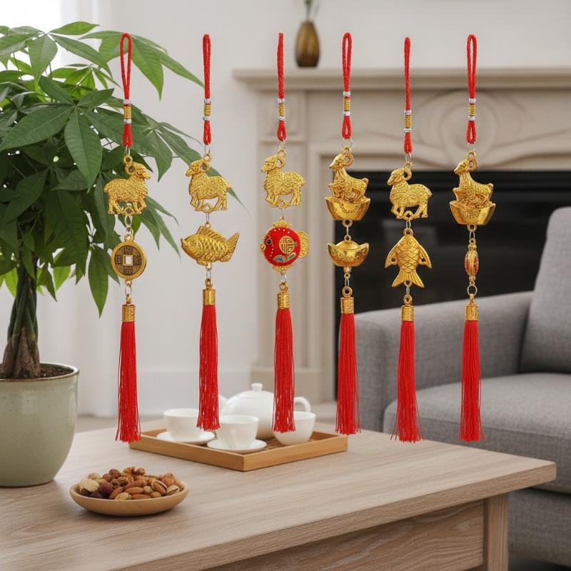 2027 Chinese New Year Goat Hanging Ornament Red Tassel Lucky Spring Festival Decor Gifts