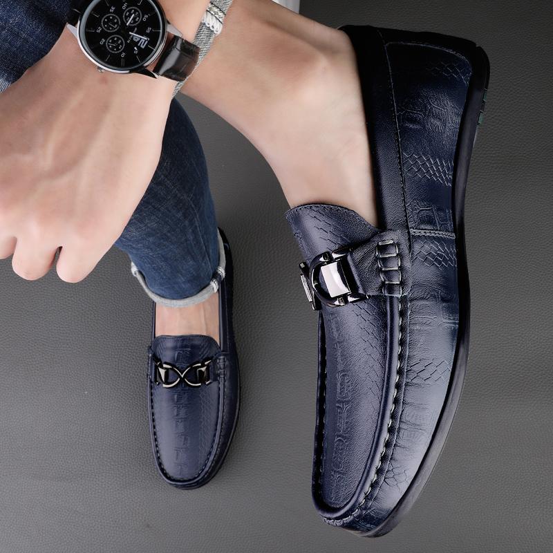 Fashion Genuine Leather Mens Formal Blue Loafers Handmade Business Casual Shoes High-quality Formal Shoes for Men Driving Shoes Mocassin