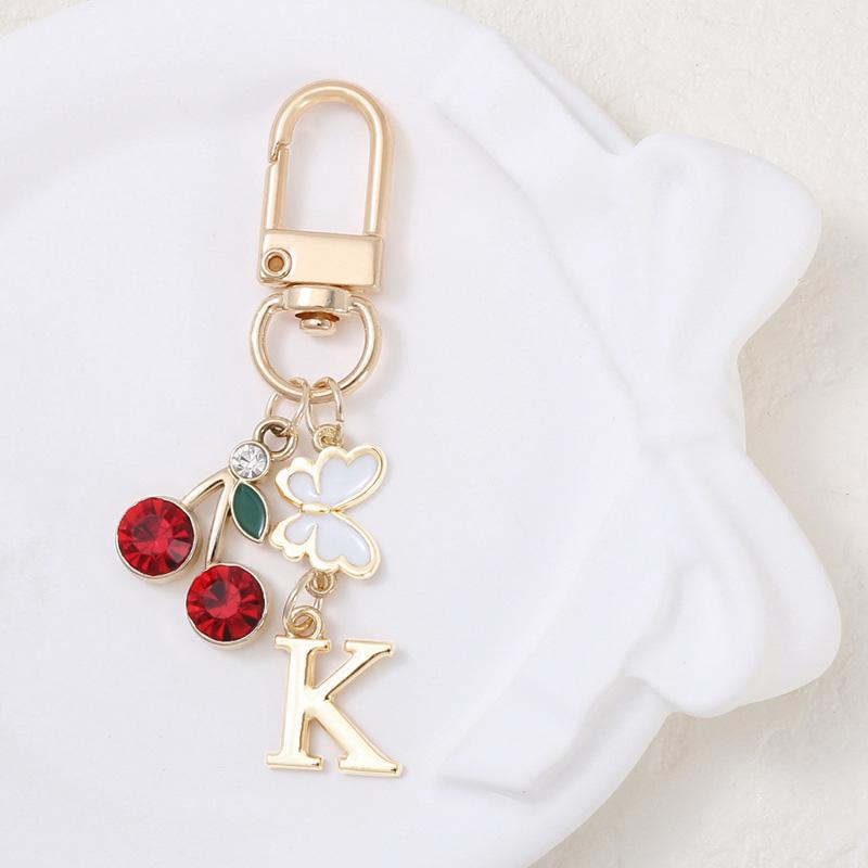 1Pc 26 English Letter Exquisite Metal Keychain Sweet Alphabet Keychain Modern Simplicity Butterfly Pendant Cherry Pendant