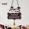 Festive Entrance Hanging Bell Halloween Cute Witch Hat Ghost Door Sign, Wooden Decoration, Decorative Skull Doorbell Pendants for Indoor Outdoor Home