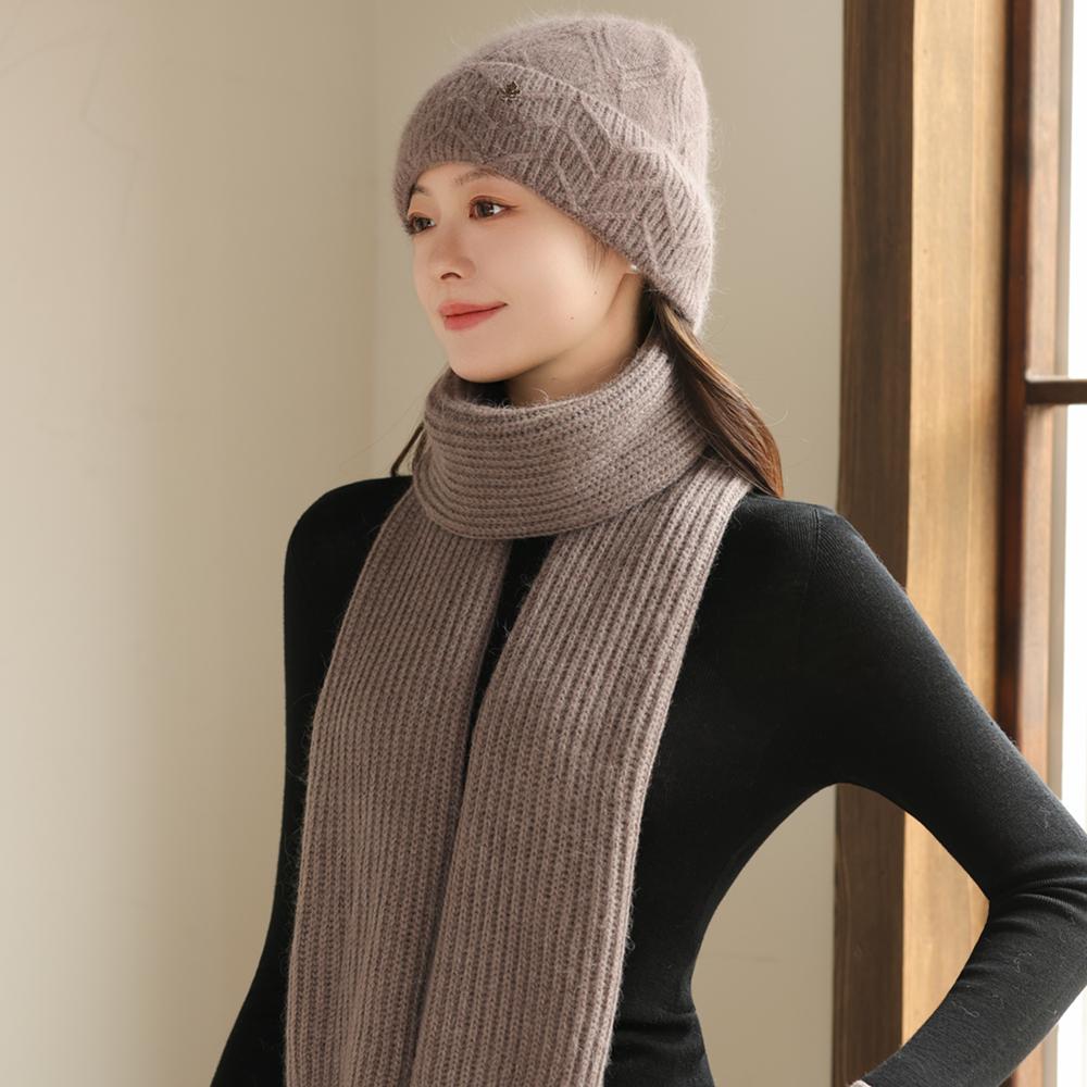 

Новый женский зимний теплый костюм, женские шапки-бини для женщин, простой дизайн, украшение, повседневная вязаная шапка из кроличьего меха, зимняя теплая шапка 56cm-60cm хаки