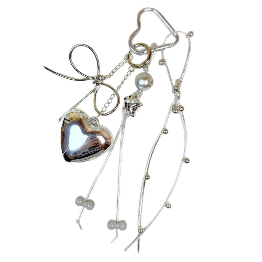 Miu-Style Minimalist Silver Heart Bag Charm Keychain