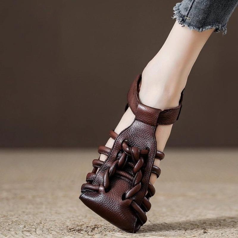 Genuine Sandals Women Handmade Woven Literary Style Hollow Flat Roman Sandals Ladies Summer Shoes Sandalias