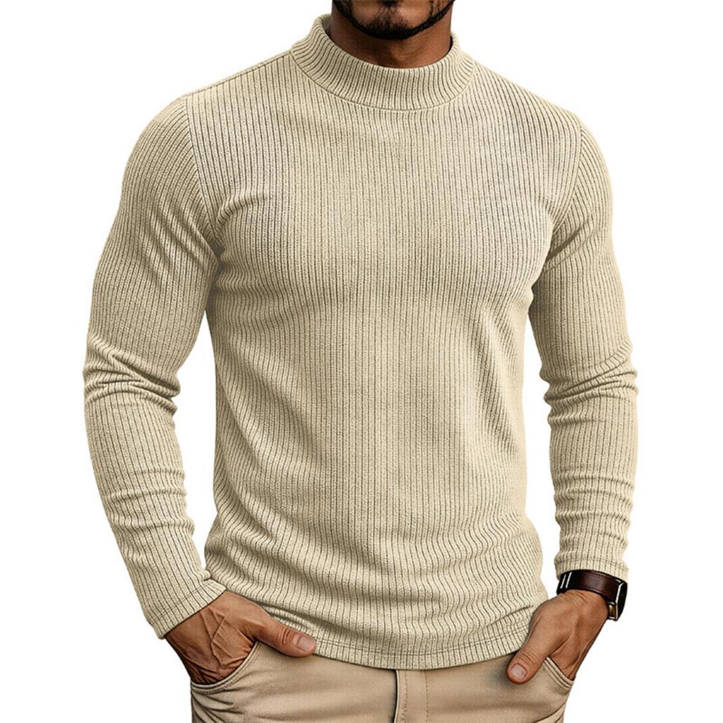 Men's Long Sleeve Stand Collar Knit Pullover Base Layer T-Shirt