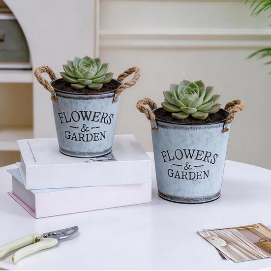 Retro Metall Pflanztopf Blumentopf mit Seilgriffen Antiker Pflanztopf für