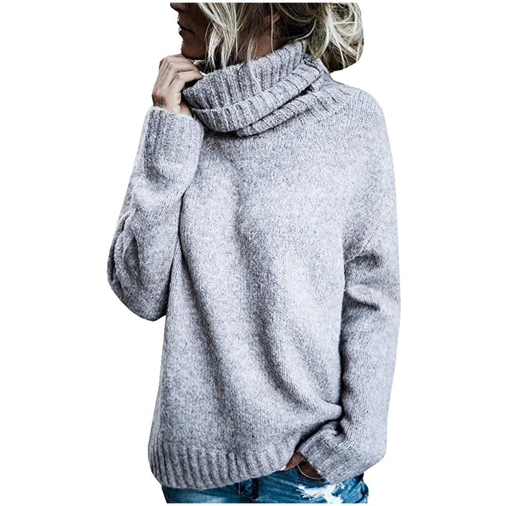 Womens Fashion Solid Long Sleeve Sweater Loose Turtleneck  Knitting Sweater