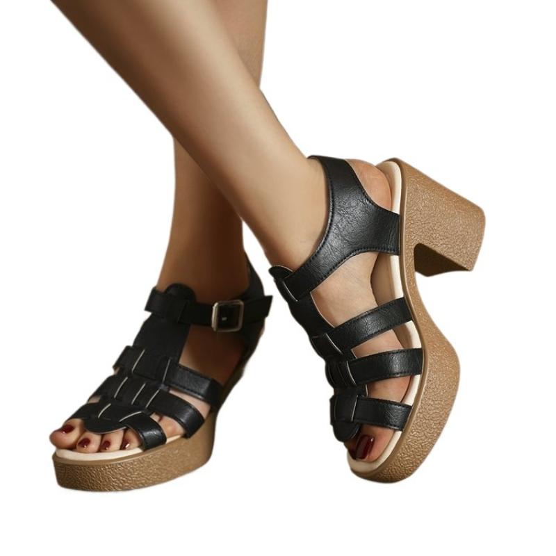 Übergröße 36-43 Strand-Plateausandalen Lackschuhe 2025 Sommer Elegant Block Hohe Absätze Sandalen Damen für Büro Mutter