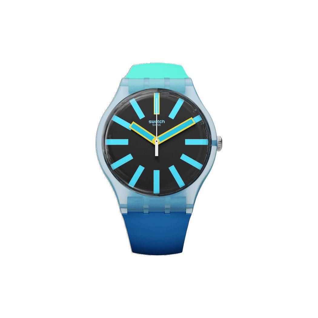 Swatch Mens Watches Quartz Movement Waterproof Blue Watch 41mm Blue Dial Plastic Case Silicone Strap Men watches SUOS105 Blue