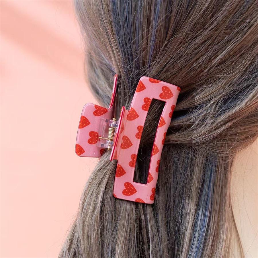 Hot-selling fashion rose love print clip new pink Valentine's Day atmosphere women's hair clip shark clip hair accessories