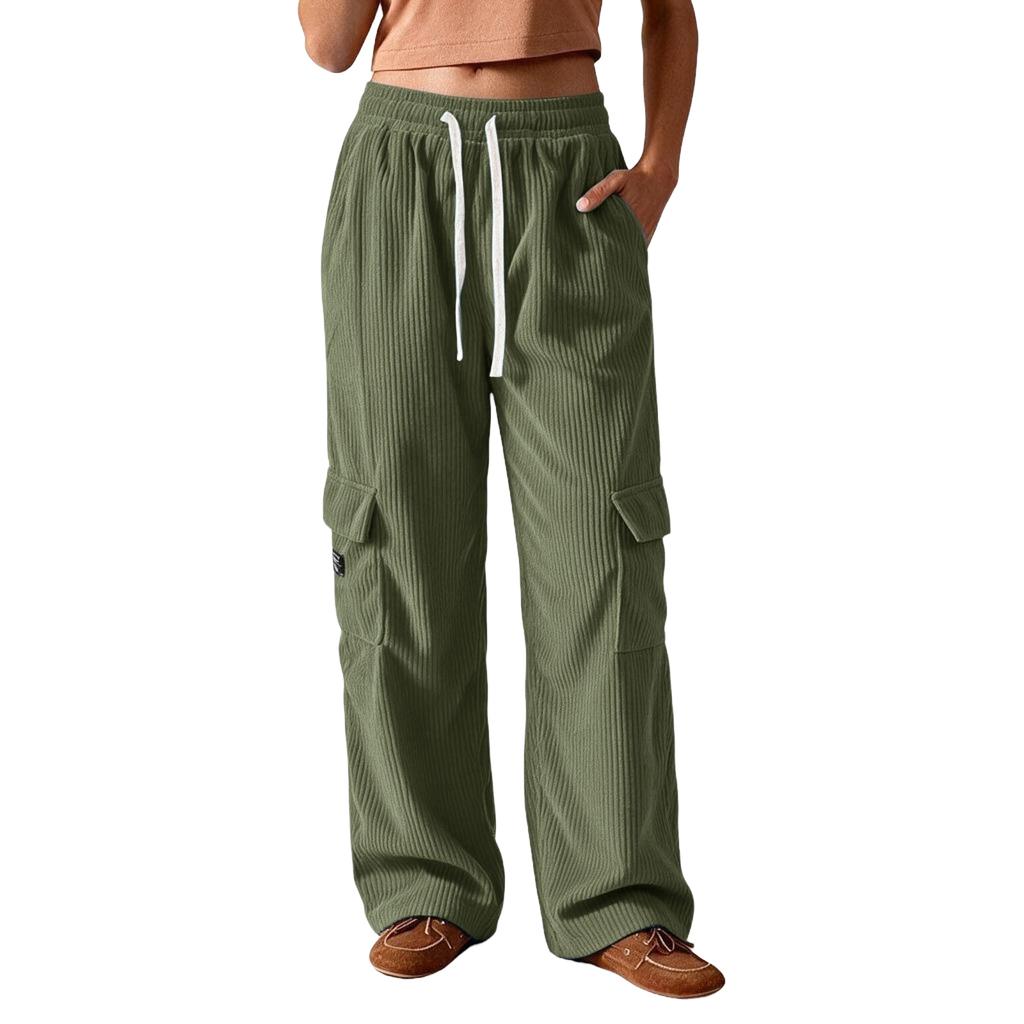Damen Cord-Cargo-Hose im Retro-Stil, vertikal gestreift, lockere Passform, Wide Leg, lässige Hose