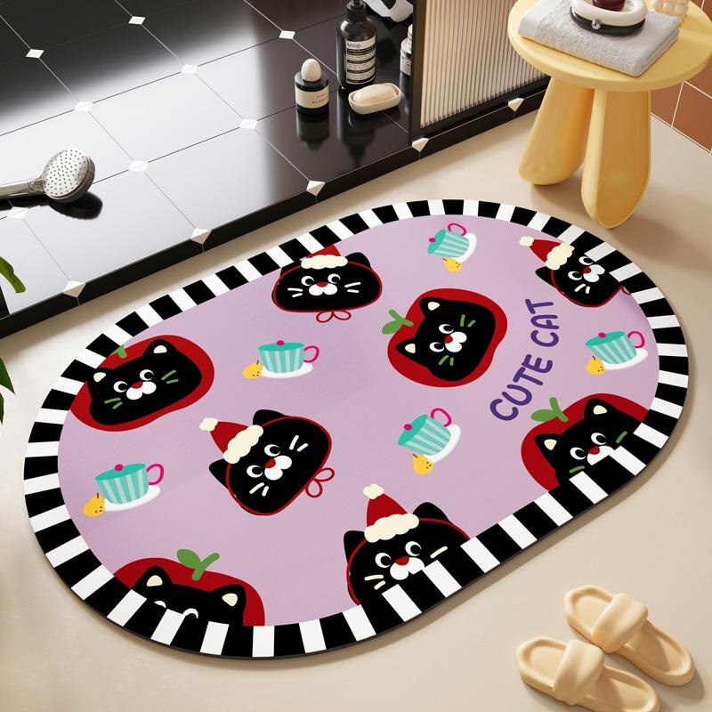 Bathroom Mat Cartoon Dog Cute Style Rug Absorbent Quick-drying Floor Mats Toilet Diatom Mud Non-slip Carpet Oval Decorative Rugs