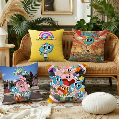 Cartoon Ggumball Cute  Cushion Cover Pillow Case Plush Fabric Soft Double Sided Print Sofa Cushion Cover Throw Pillow Covers
