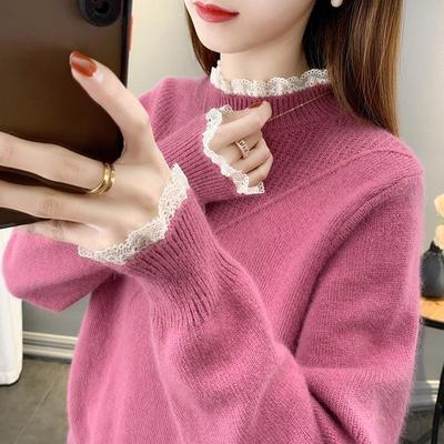 Maglione da donna con collo alto e pizzo, autunno e inverno, nuovo, spesso, esterno da indossare