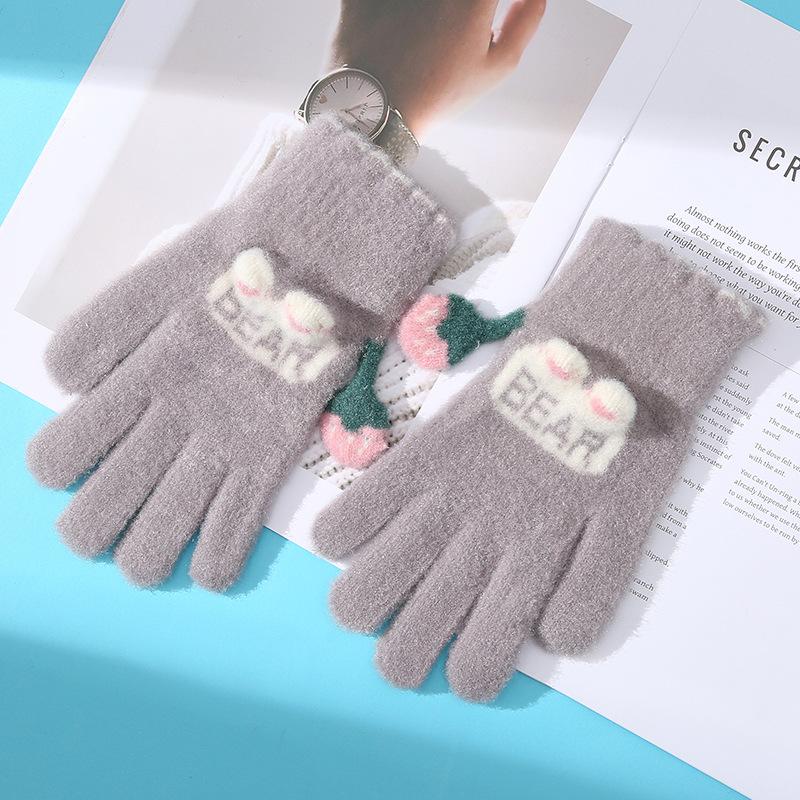 

New Cute Touch Screen Five Finger Gloves for Women In Autumn and Winter Knitted Thickened Velvet Keep Warm and Fingers Riding To Prevent Cold average size