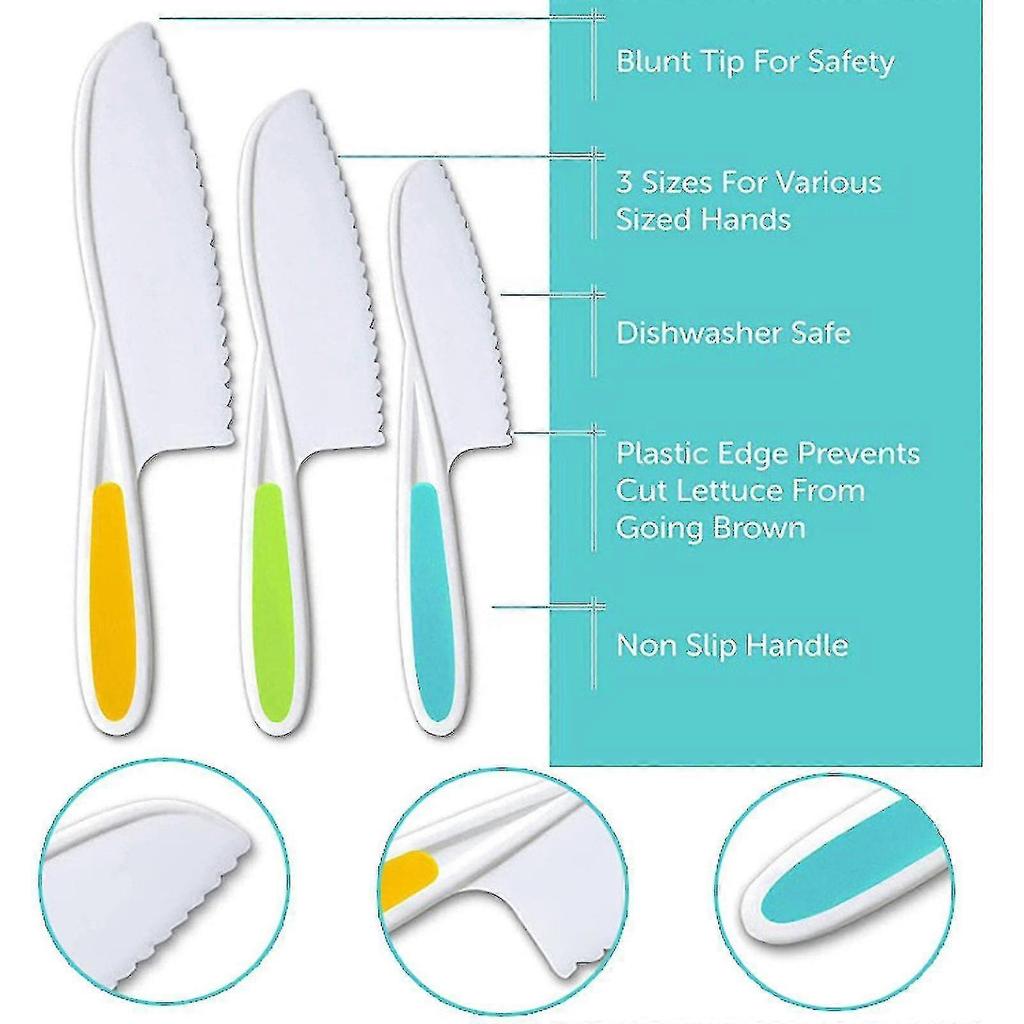 3 Piece Kids Kitchen Baking Knife Set, Safe To Use, Firm Grip, Serrated Edges, Kids Knife, Protects Little Chef's , Perfect For Cutting Food And Veget