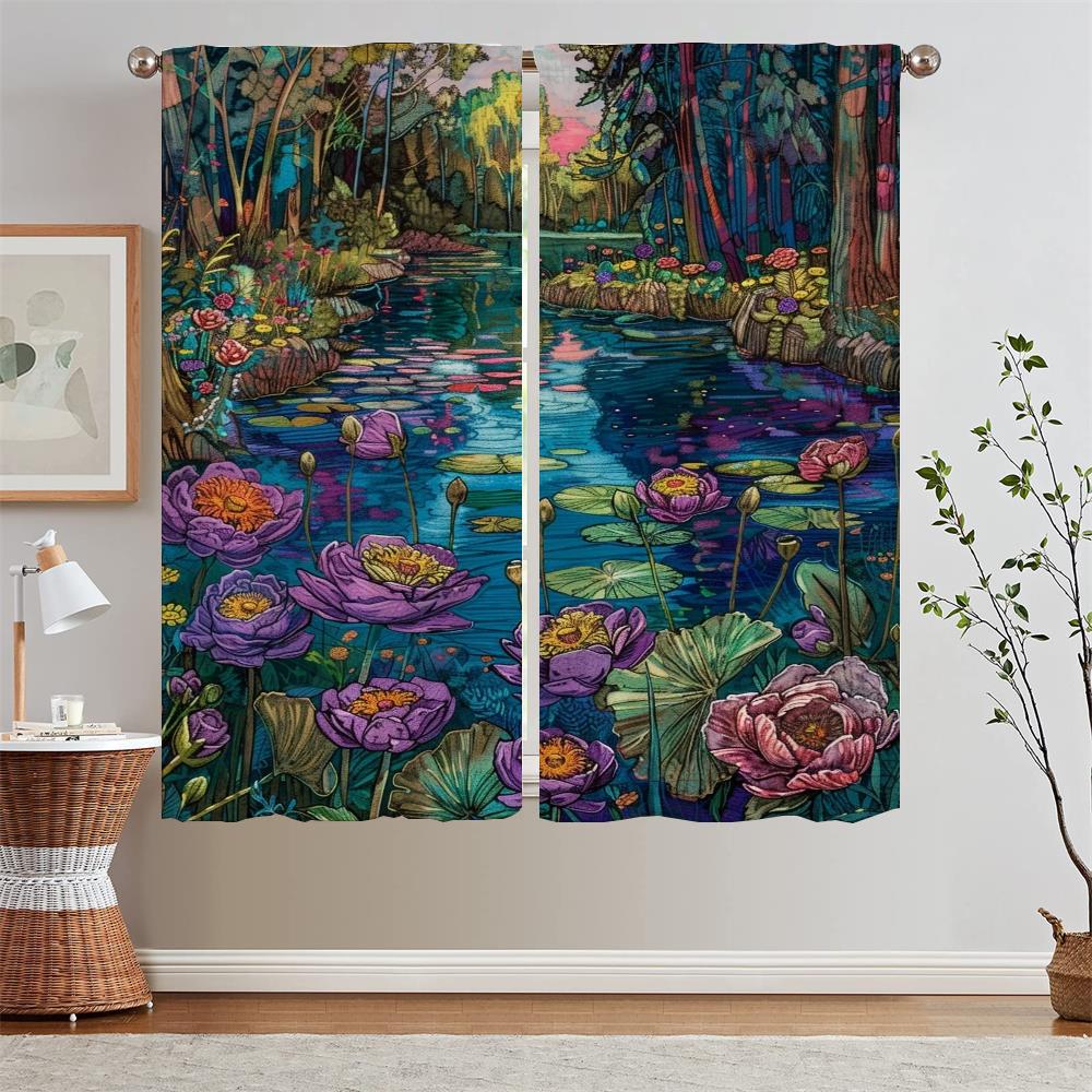 Chiffon Curtain for Living Room Flowers After Rain Sheer Curtains Salon 2 Pieces Short Window Curtains Home Blackout Blinds the