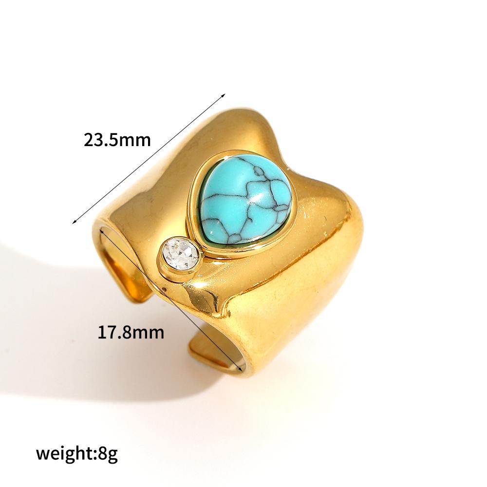 Vintage Natural Stone Geometric Gold Plated Stainless Steel Ring Trendy Fashion Jewelry Accessories Dainty Gifts