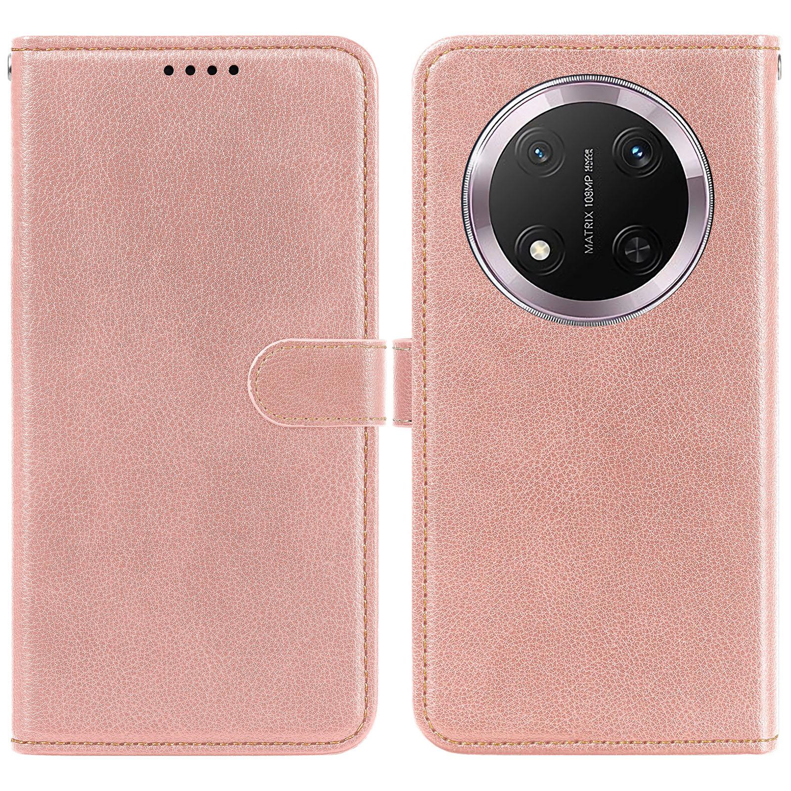 

Кожаный чехол для Honor Magic7 Lite 5G/X9c 5G/X60 Pro 5G, текстура личи, кошелек, защита от RFID, чехол для телефона Rose Gold