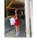 Retro Spicy Girl Red Pleated Spaghetti Strap A-Line Mini Dress - Women's Summer Vacation Slimming Waist Style