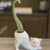 Handicraft Cat Tail Column Flower Pot Ceramic Animal Figurines Sculpture Succulent Flowerpot  Home