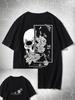 New Goth Men Cotton Butterfly & Skull Print Tee, School T-shirt Suitable for Men - Black Casual Short-sleeved Round-neck T-shirt