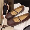 Fashion Retro Style Square Toe Women's Mary Jane Shoes Elegant Shallow Dress Flats Leather Footwear for Ladies