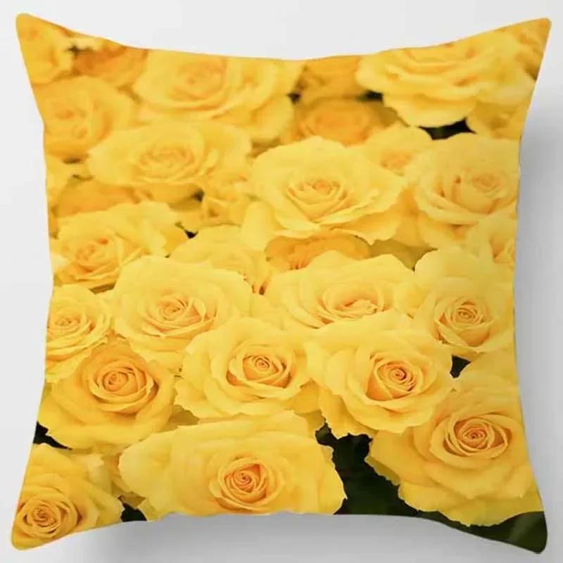 Sofa Bedroom Car Decoration Pillowcase Yellow Rose Print Pattern Cushion Cover Suitable For Home Living Room