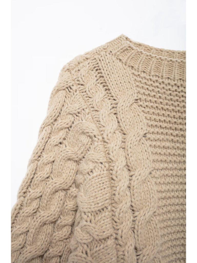 European & American Style Autumn Loose Cable Knit Sweater - Women's Round Neck Pullover