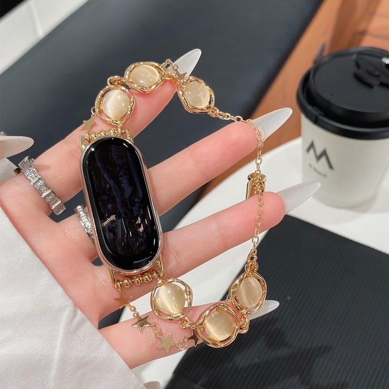 

Бриллиантовый браслет для Xiaomi Band 9, сменный браслет для Miband 8, металлический спортивный ремешок For xiaomi band 9/8 золотой