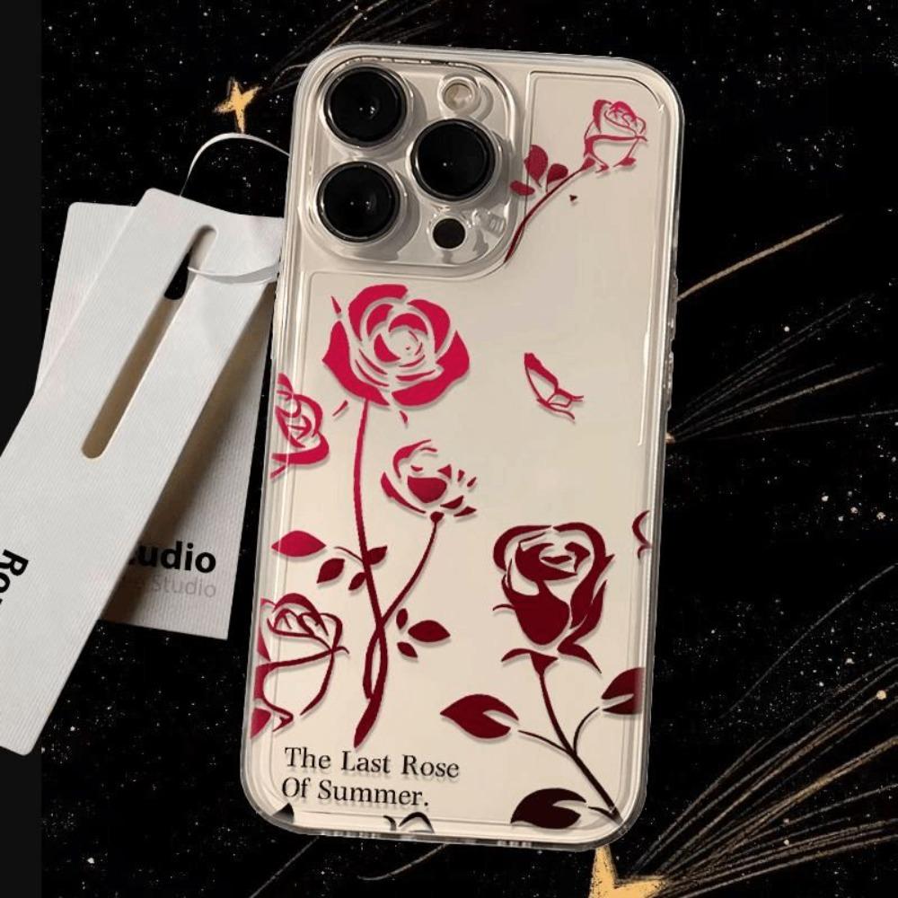 Retro Flowers Phone Case IPhone 16 Pro Max Case IPhone 15 13 11 12 14 Pro Max 14 15 16 Plus Rose Print Simple TPU Softshell