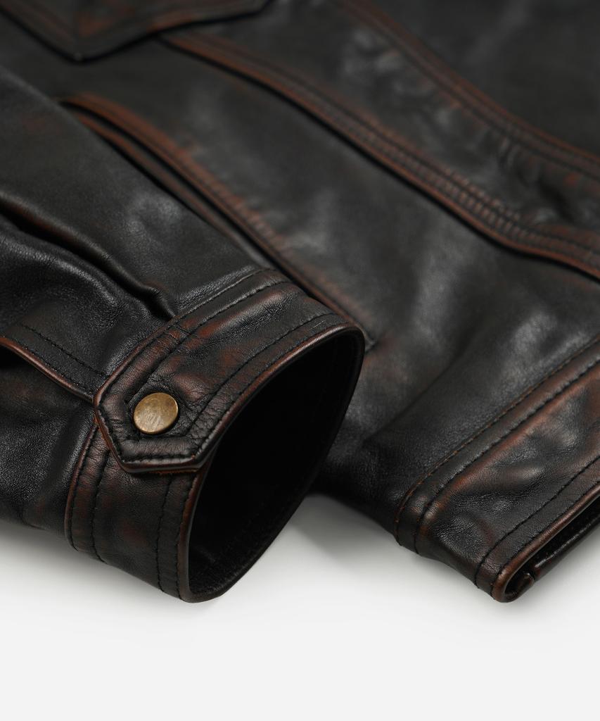 FRIZMWORKS Cowhide Storm Trucker Jacket _ Washed Brown
