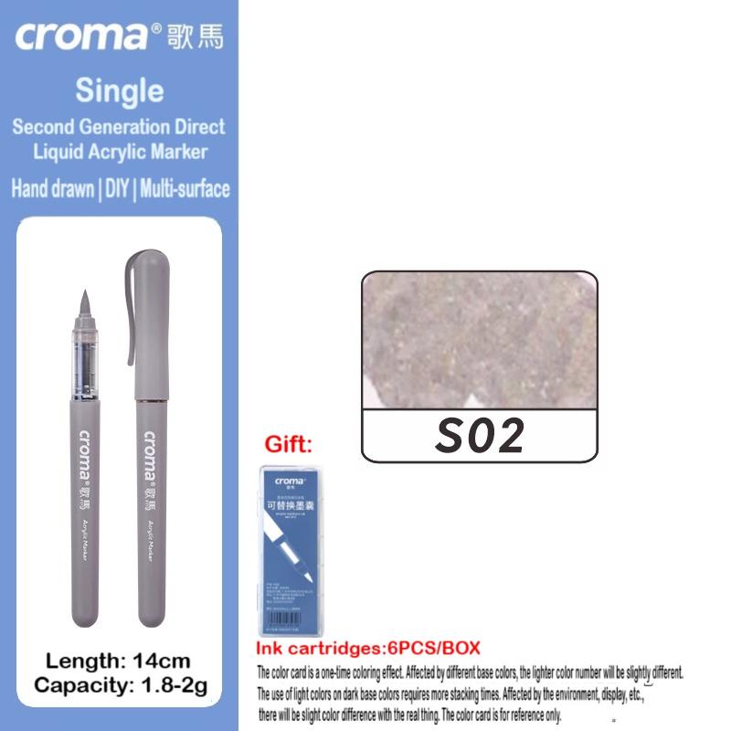 Croma 160/1 Farben Nachfüllbares Direktflüssig-Acrylmarker-Set mit Weicher Spitze, Waschbarer Aquarellpinsel Schulausstattung