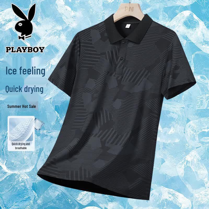 PLAYBOY Men's Ice Silk Quick-Dry Short Sleeve T-Shirt