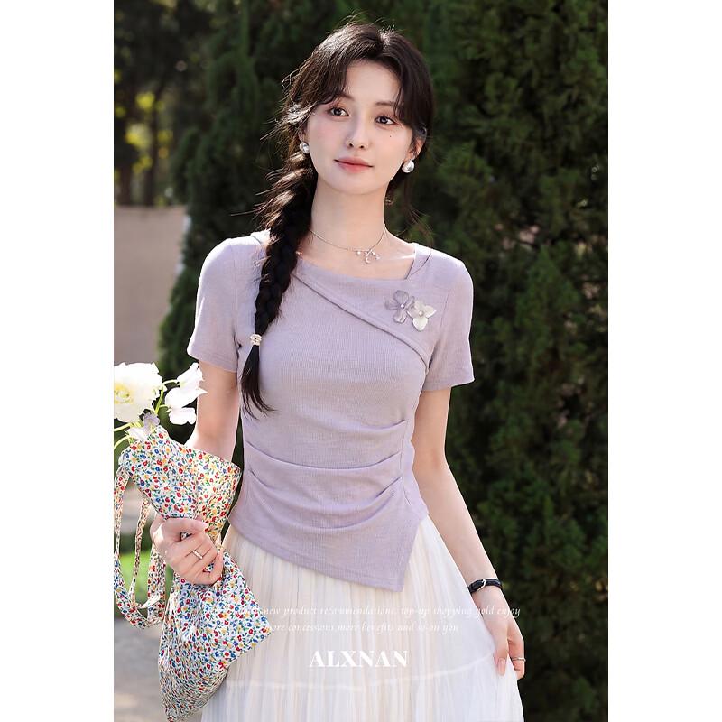 Women's French Style Oblique Shoulder T-Shirt
